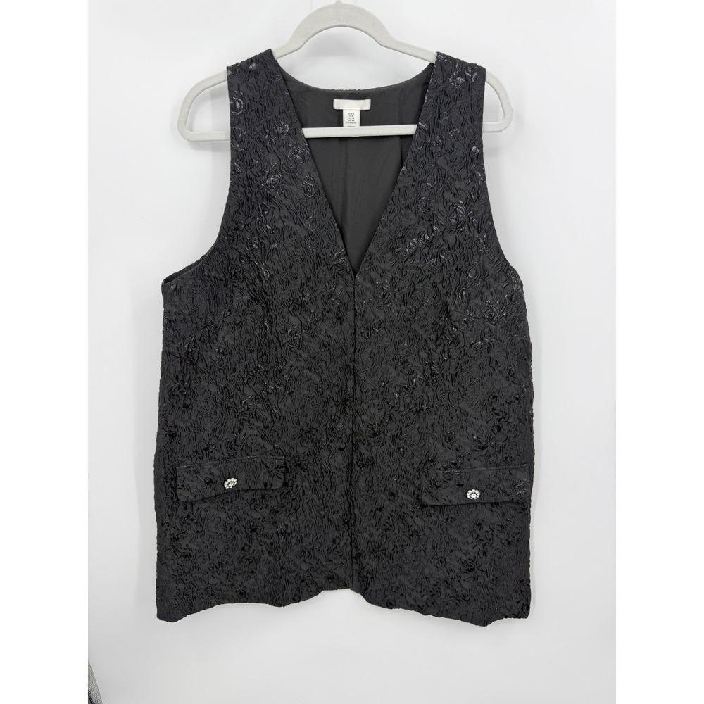 H&M Brocade Mini Dress Womens XL Black Metallic Rhinestone Pocket V-Neck Shift